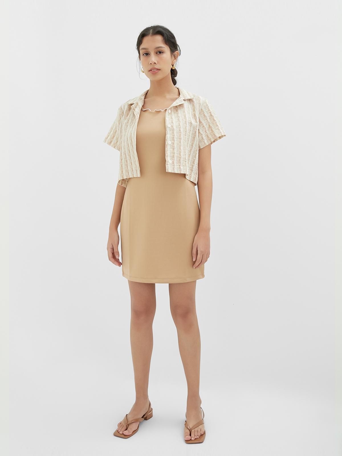 Sleeveless Crew Neck Mini Dress - Beige Sleeveless Crew Neck Mini Dress - Beige