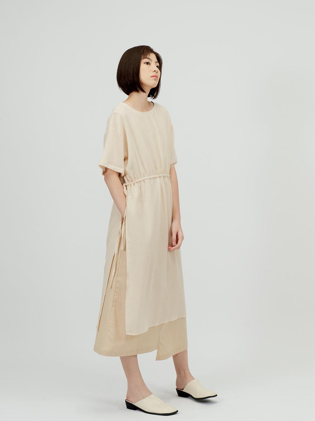 Side Slit Long Thin Top - Cream