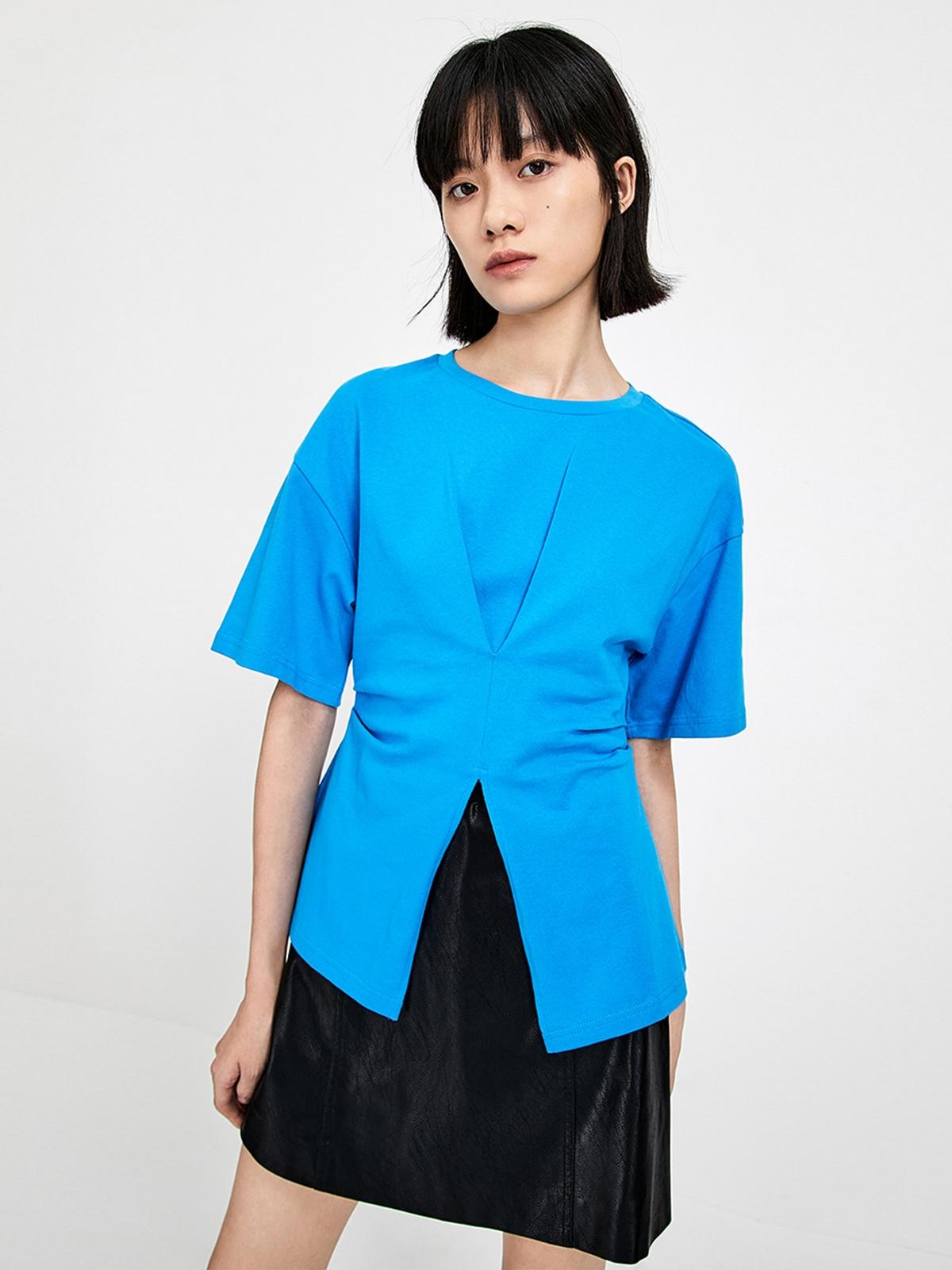 Split Hem Drop Shoulder T-Shirt - Cyan Blue