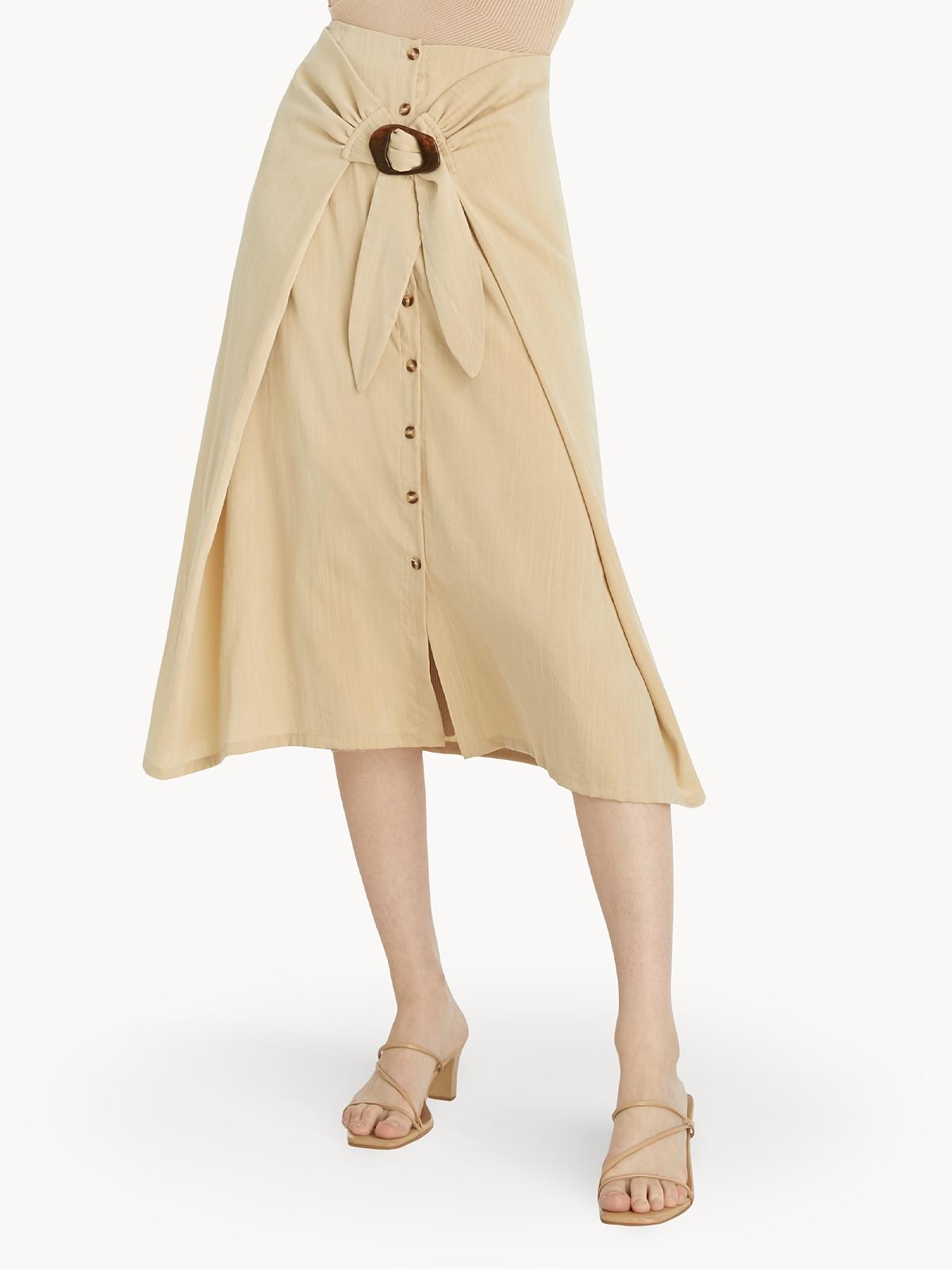 High Waist A-Line Skirt - Beige