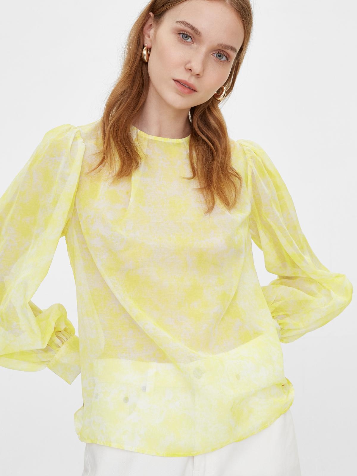 Sheer Marble Print Top - Yellow