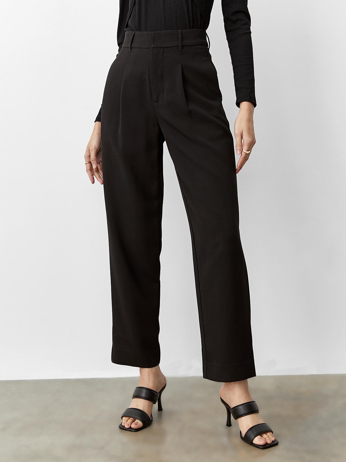 High-Waisted Straight Cut Pants - Black