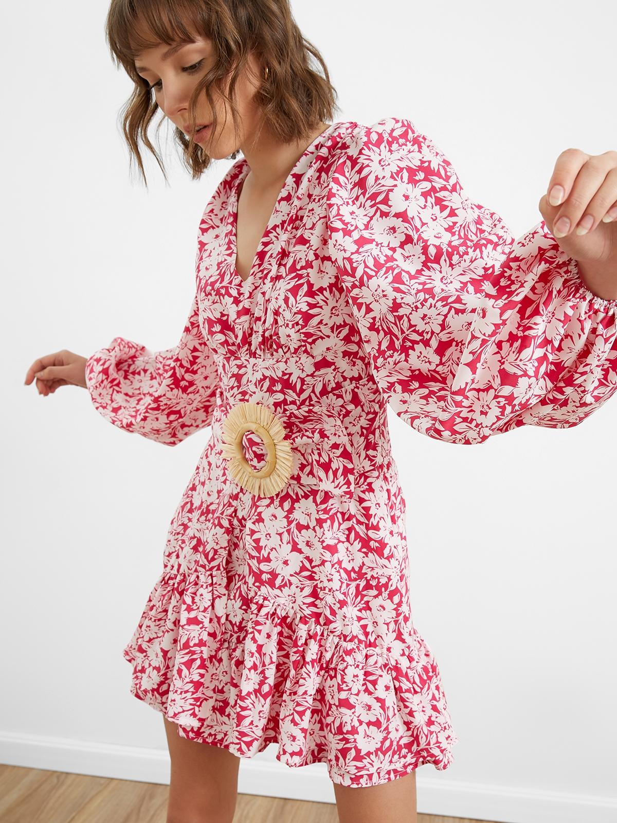 Puffed Long Sleeve Dress - Pink