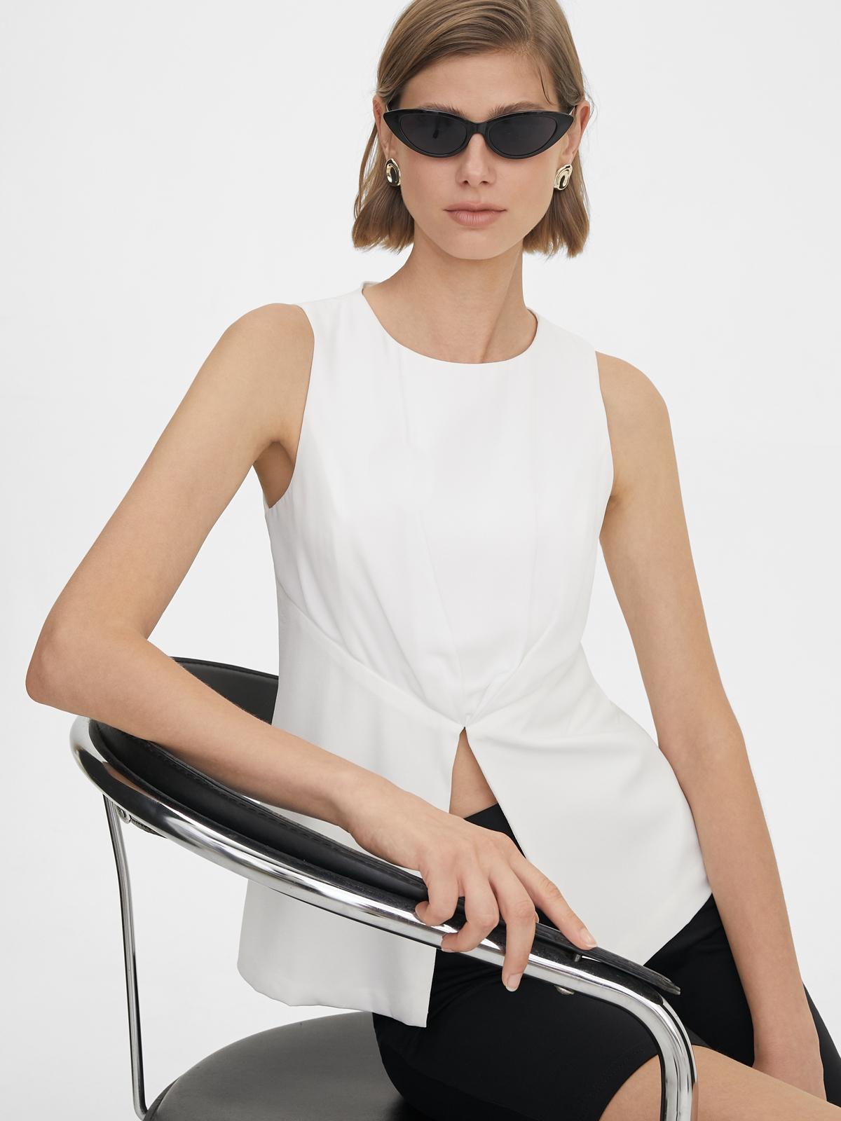 Ruched Center Slit Blouse - White