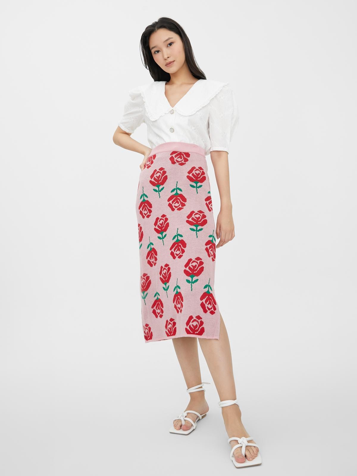 Wonder Visitor x Rose Pattern Knit Skirt - Pink