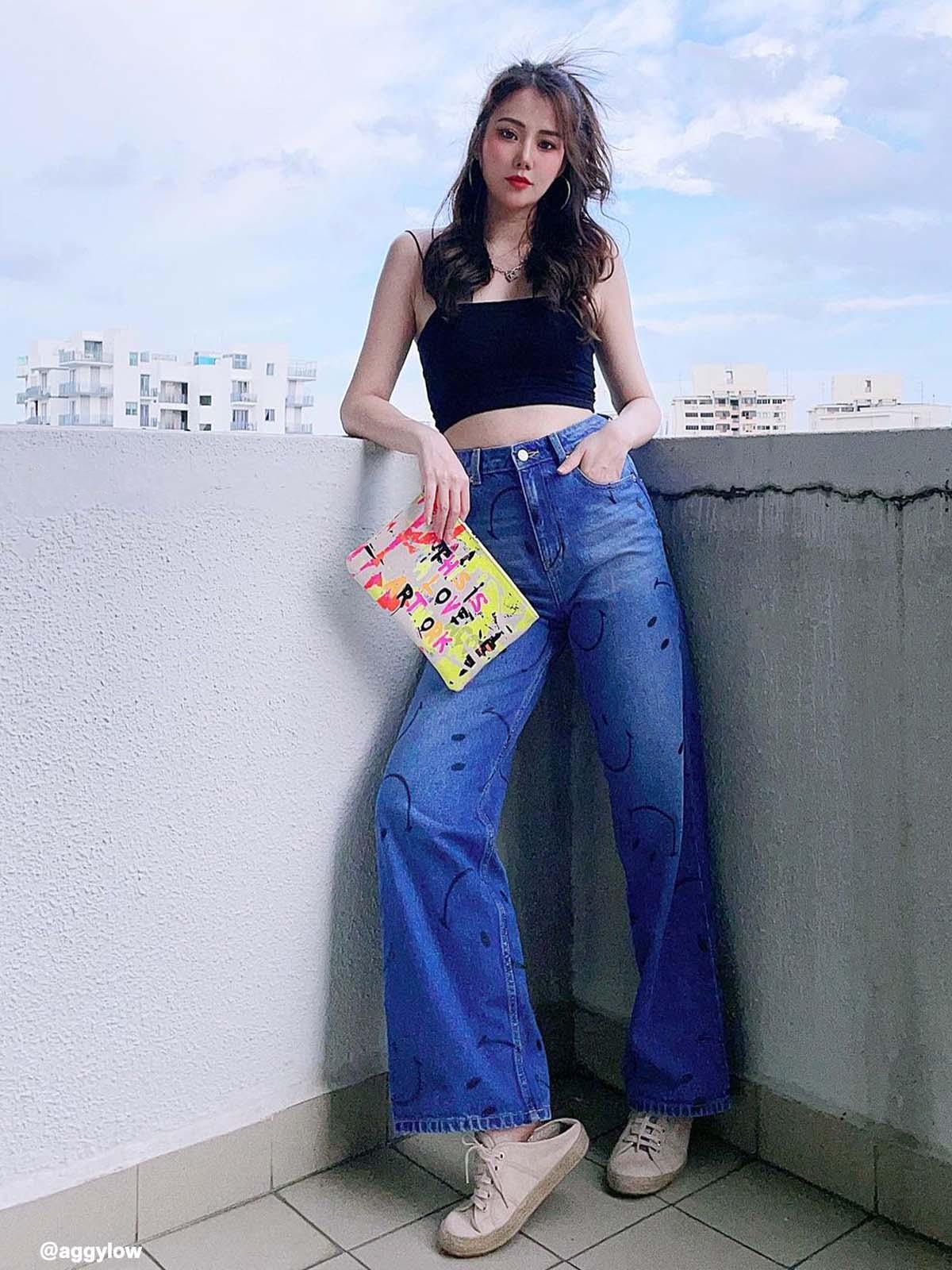 Smiley® All-Over Logo Print Jeans - Blue