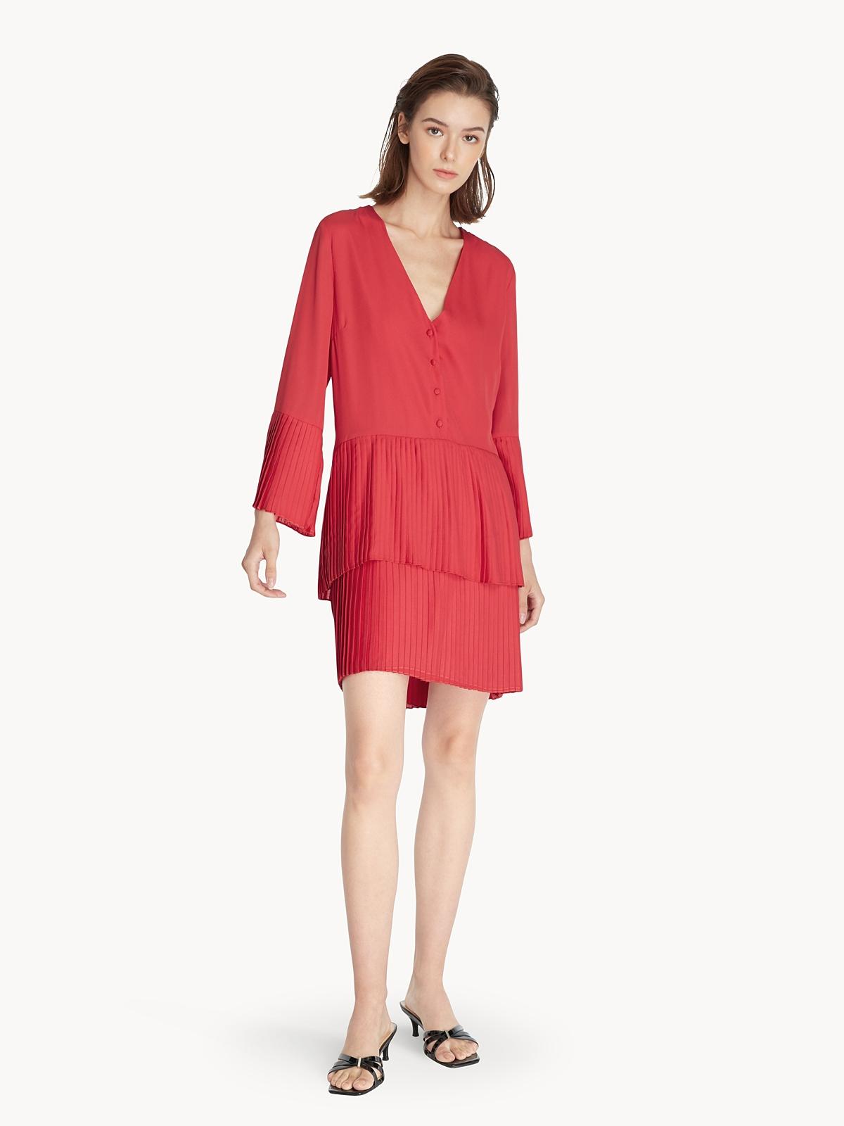 Mini Layer Pleated Dress - Red