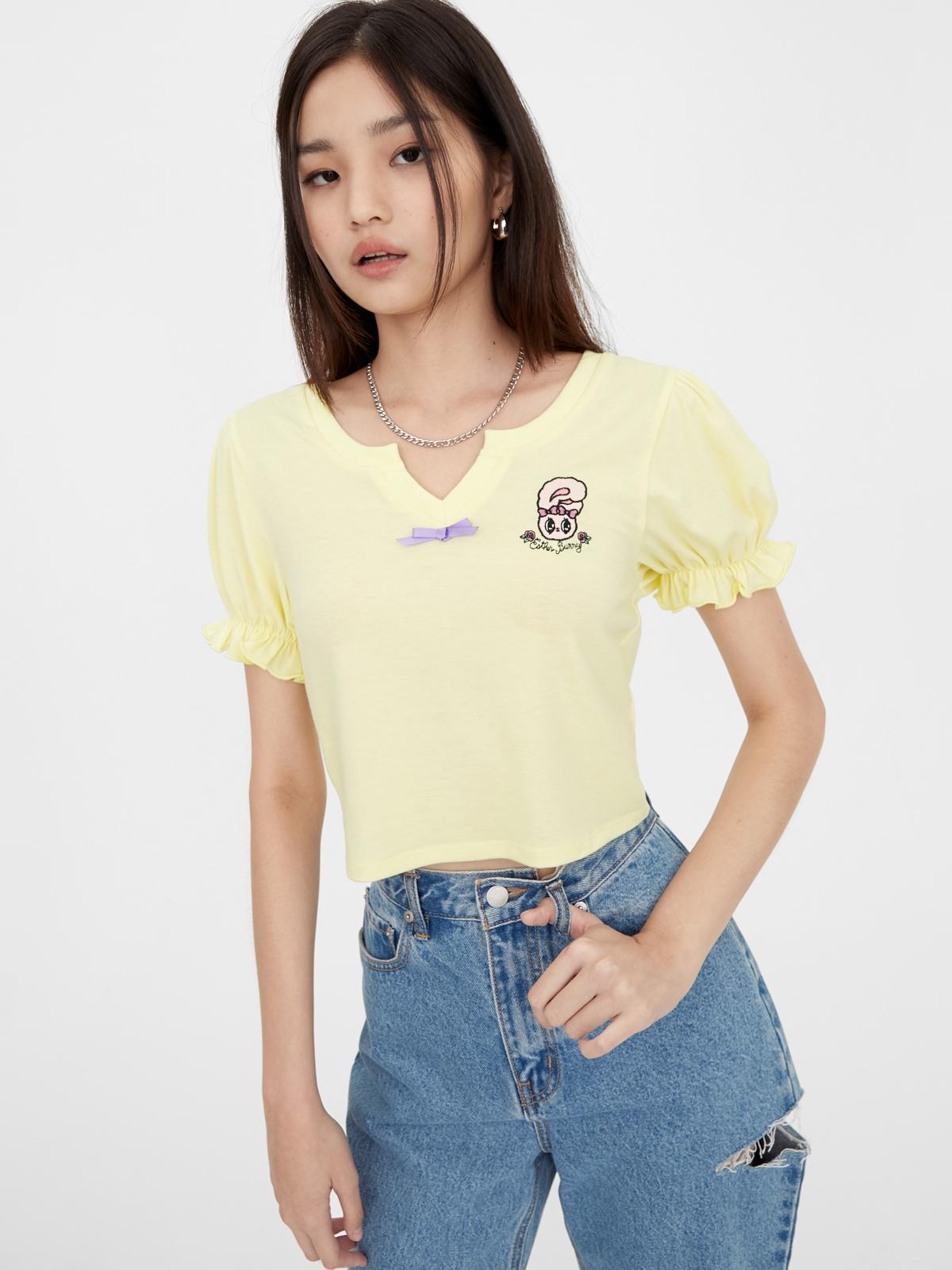 Lavender Bunny Puffed Sleeves Top - Yellow