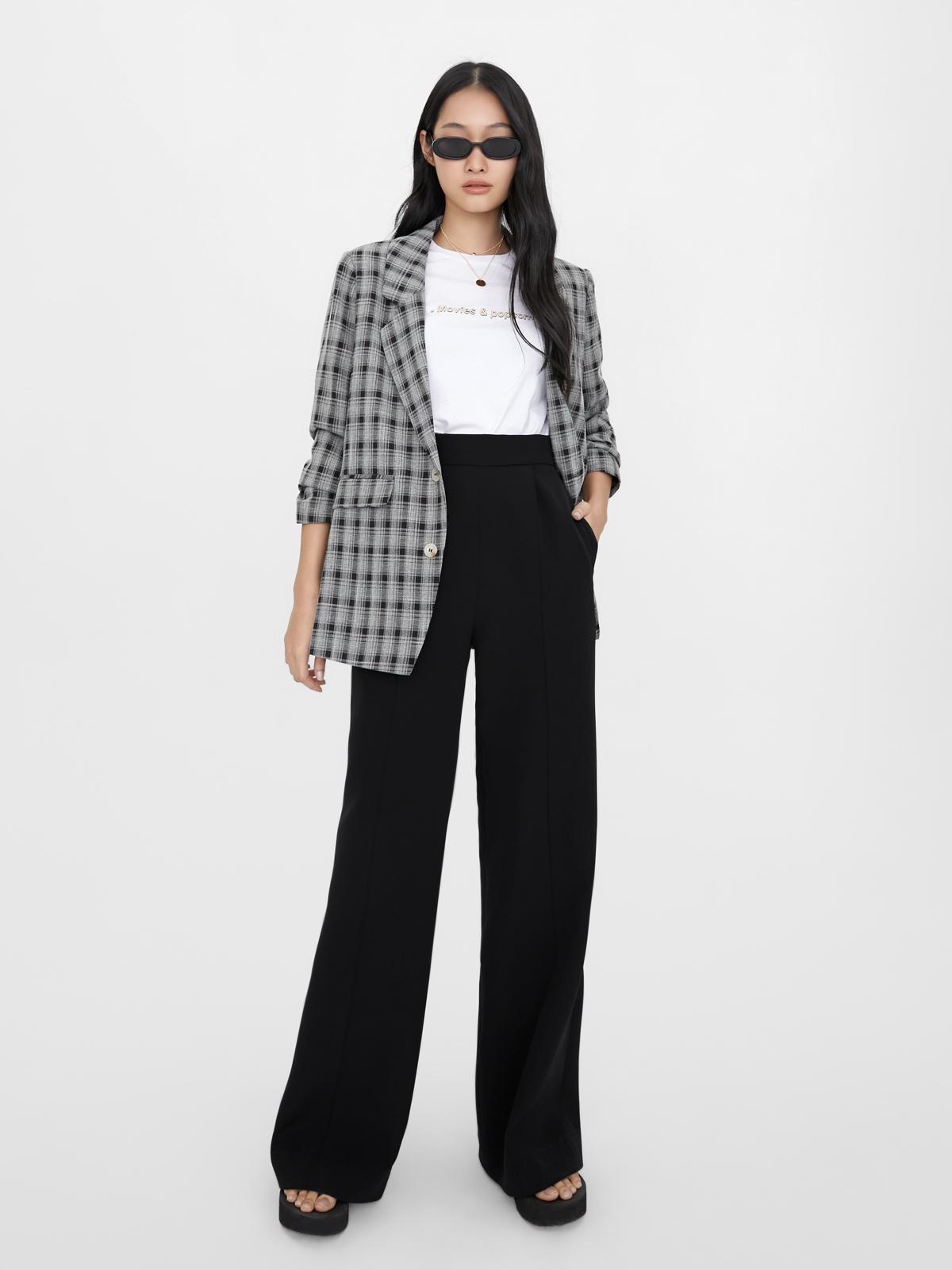 Plaid Double Button Blazer - Black