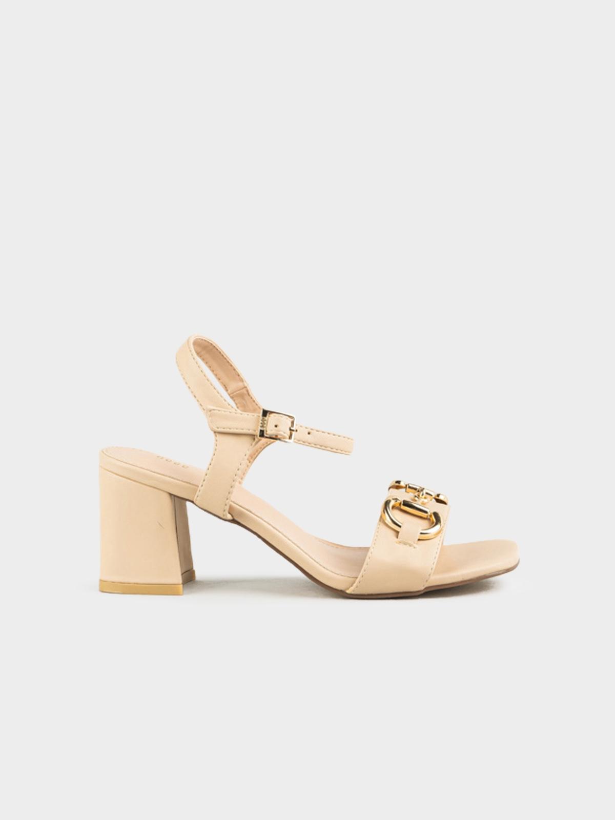 Buckled Chunky Heel Sandal - Beige