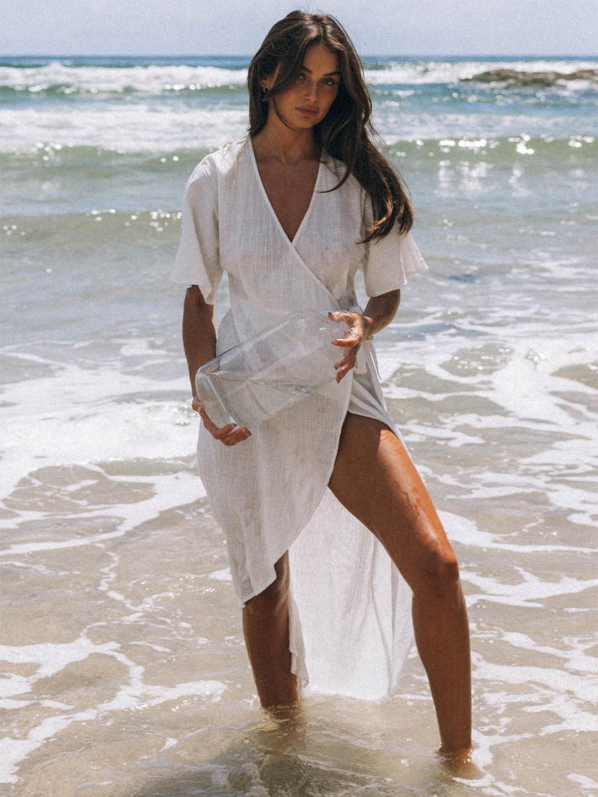 Circus Linen Wrap Dress - White