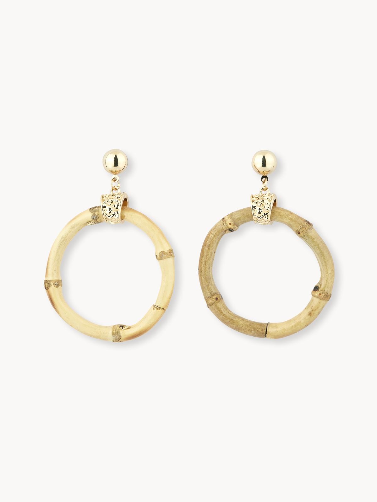 Wooden Hoop Earrings - Brown