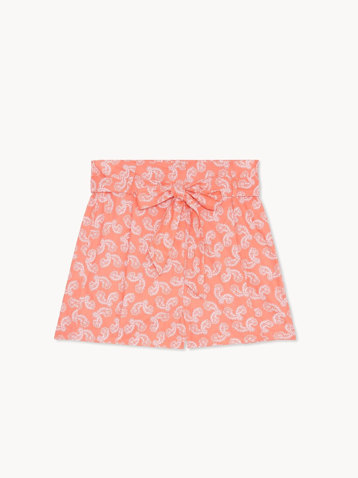High Waist Paisley Tied Shorts - Orange