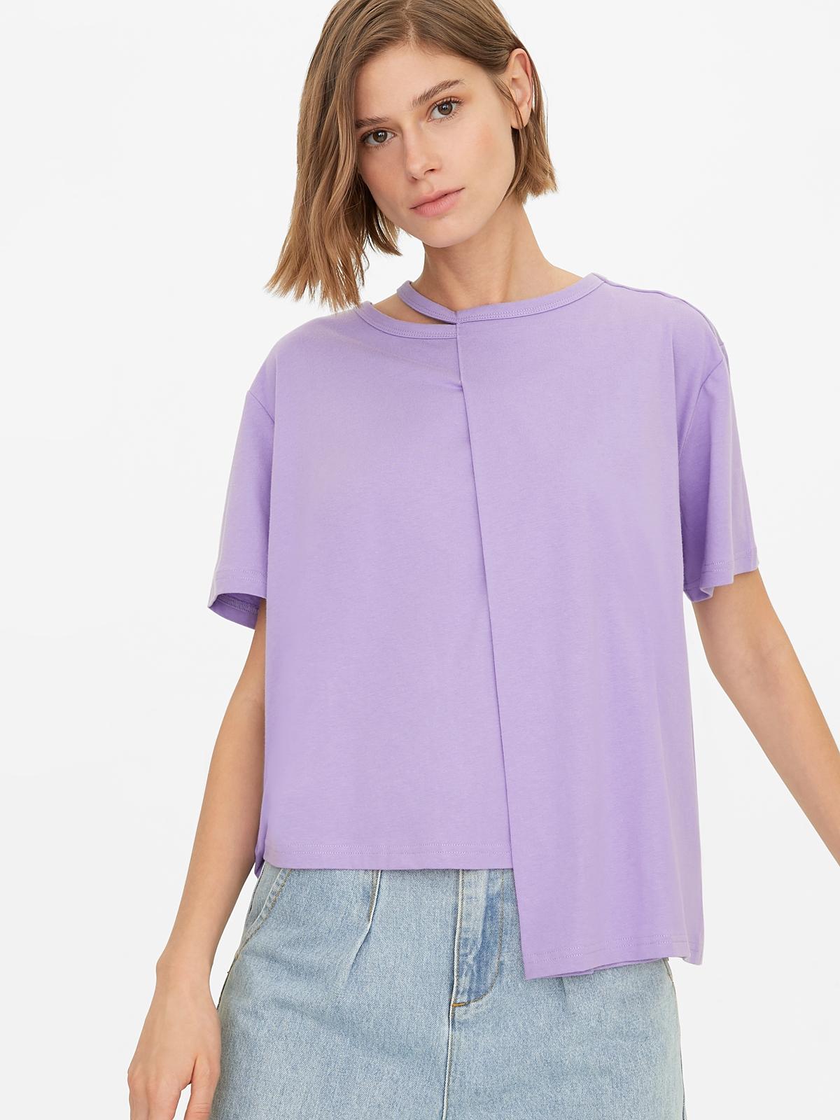Neck Cut Out Asymmetrical Tee - Purple