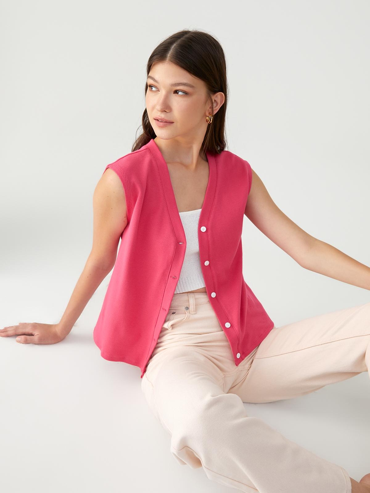 Sustainable Button Up Vest - Fuchsia