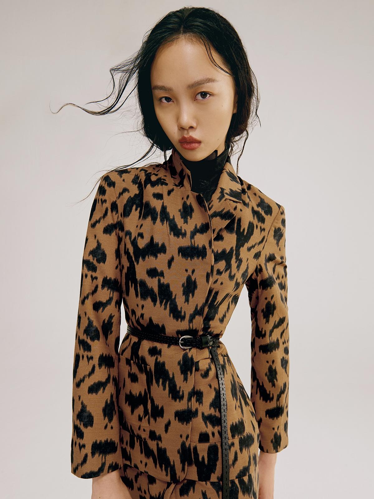 Abstract Single Button Blazer - Brown