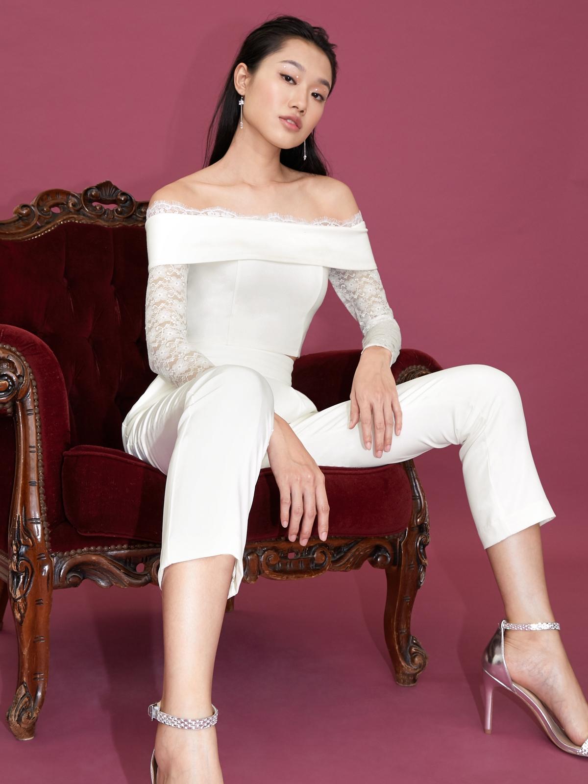 Off Shoulder Lace Accent Top - White