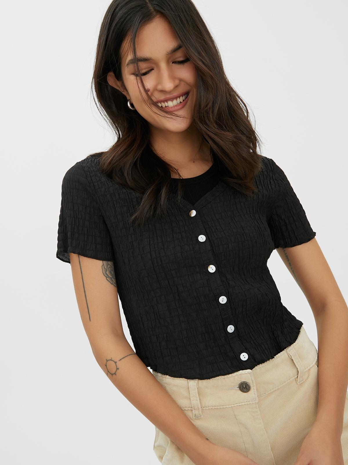 Lettuce Trim Short Sleeve Top - Black