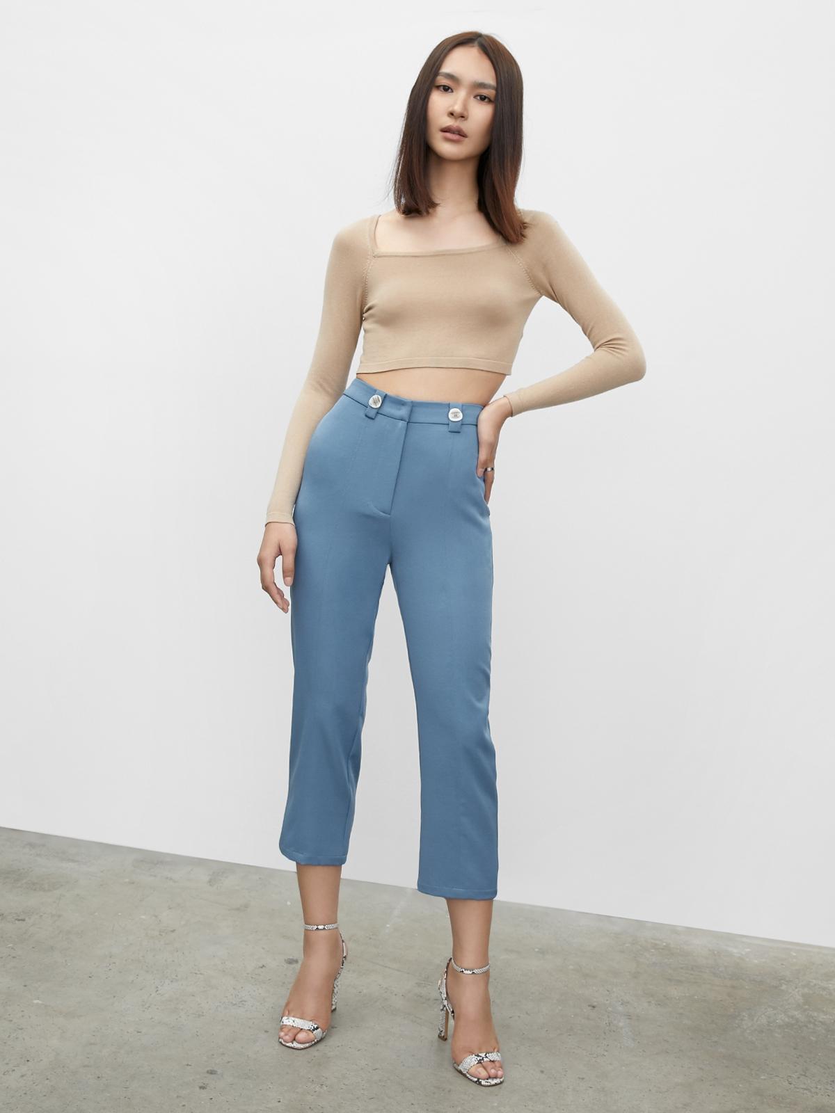 Buttoned Detail Cigarette Pants - Blue