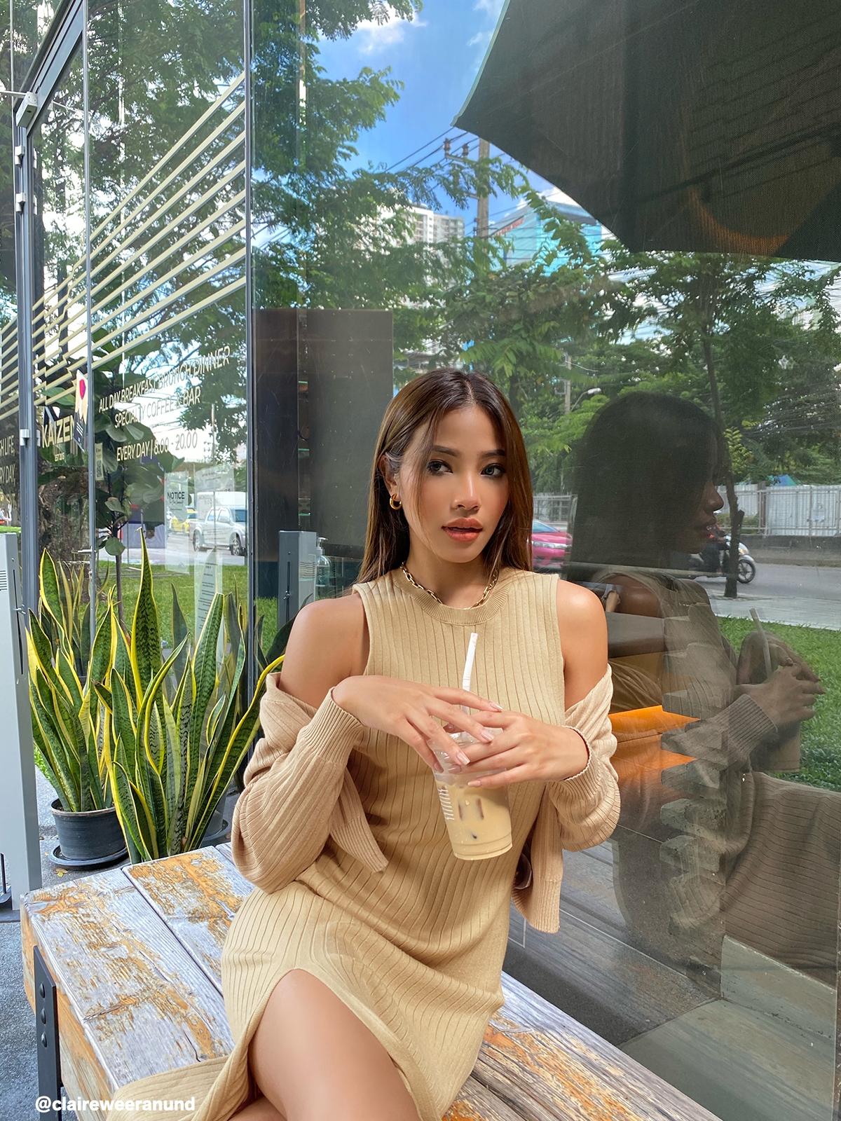 Midi Side Slit Dress - Beige Midi Side Slit Dress - Beige