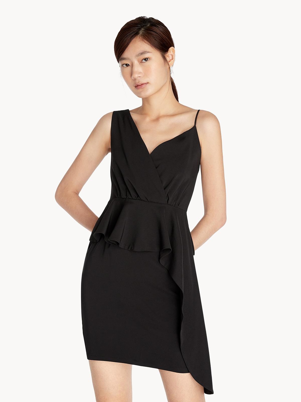 Asymmetric Shoulder Dress - Black