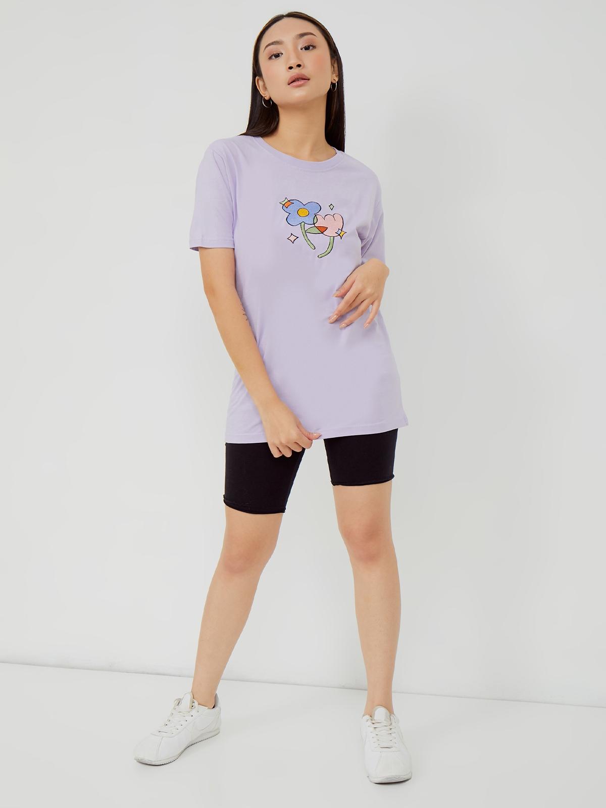 Dizzy Fleur Embroidery Tee - Purple