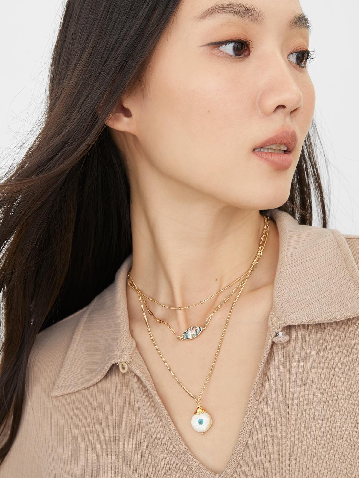 Layered Pearl Pendant Necklace - Gold