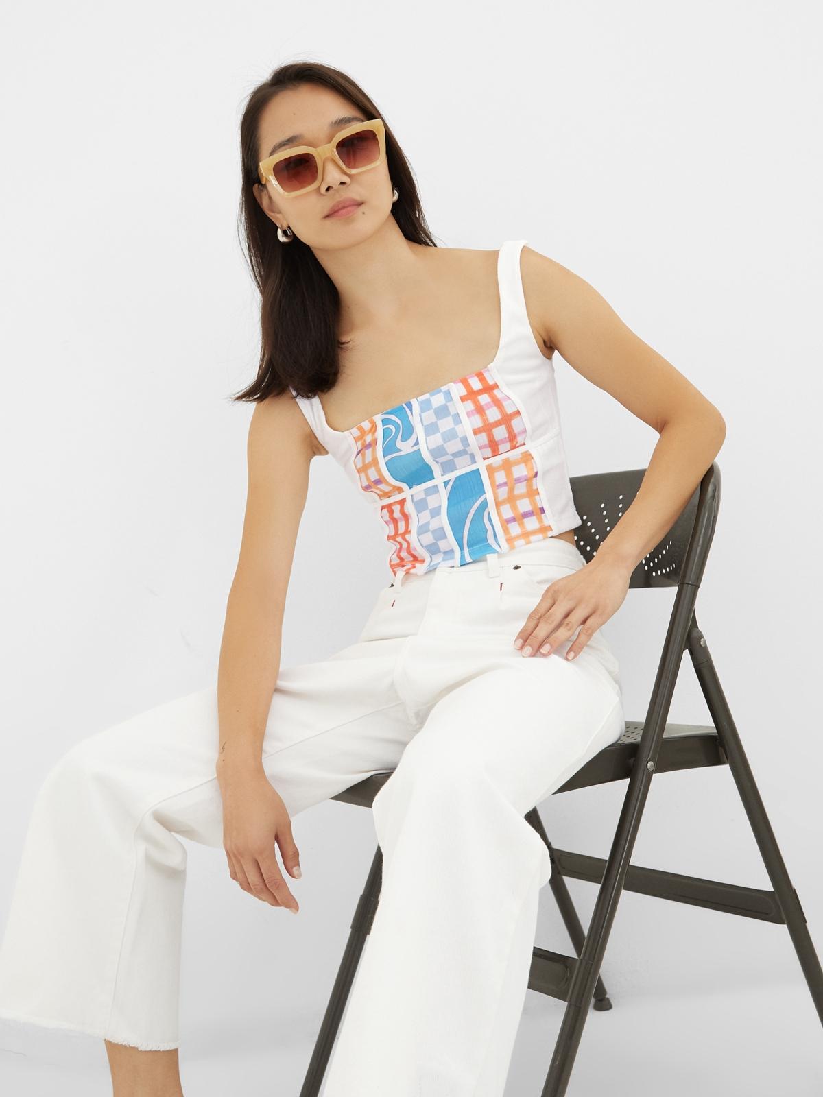 Sustainable Patchwork Denim Top - White