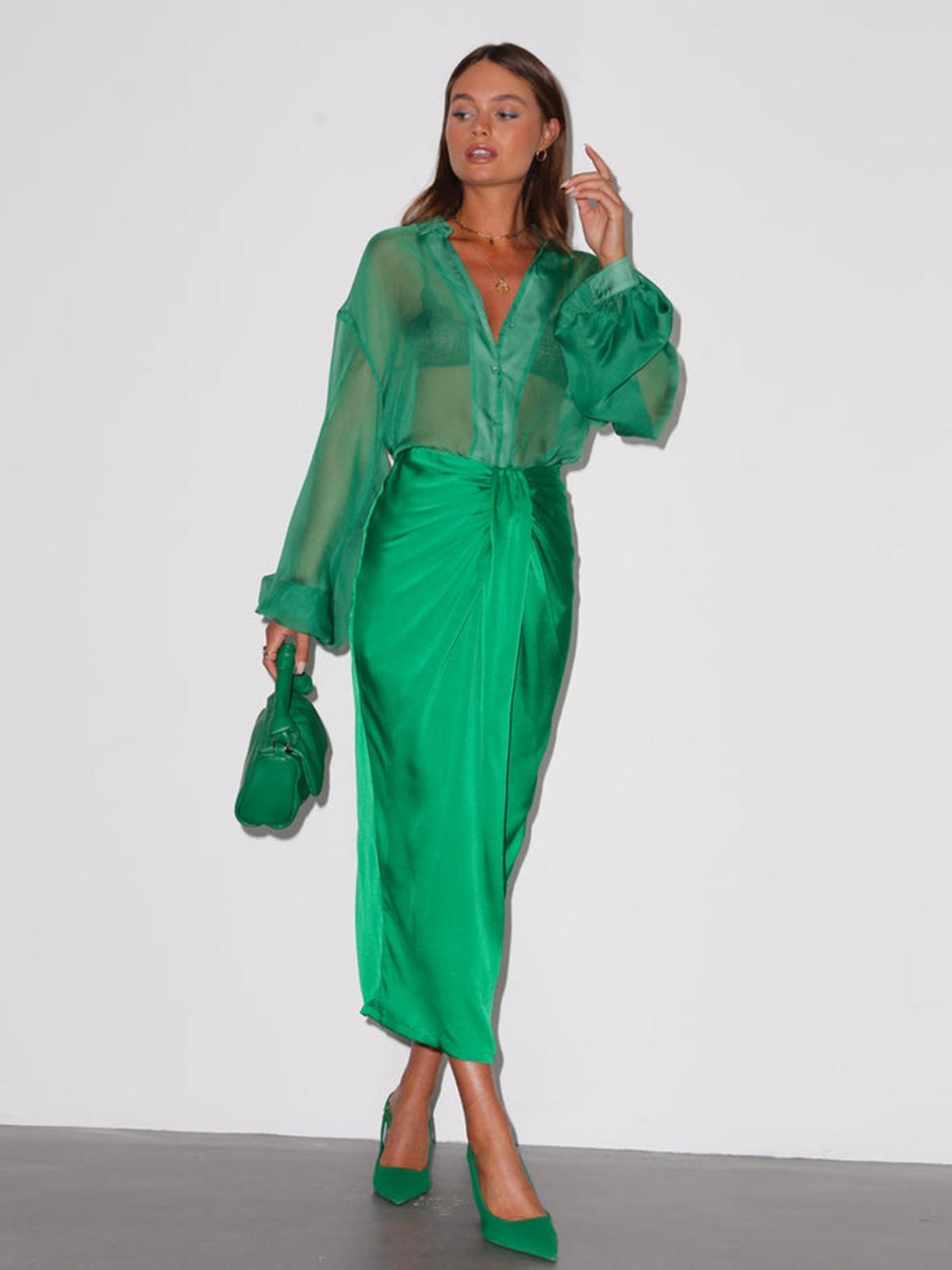 Knot Front Skirt - Green