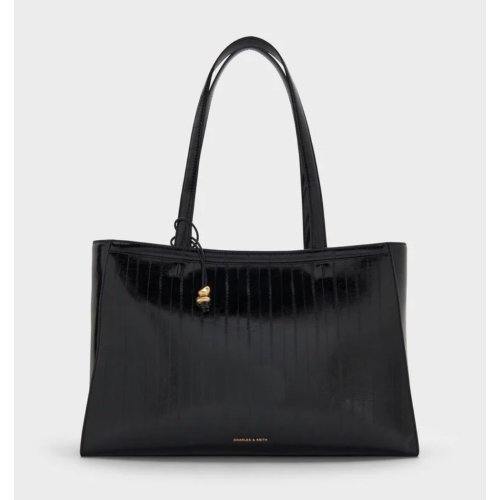  Augustine Eel-Effect Sculptural-Detail Tote Bag - Black 