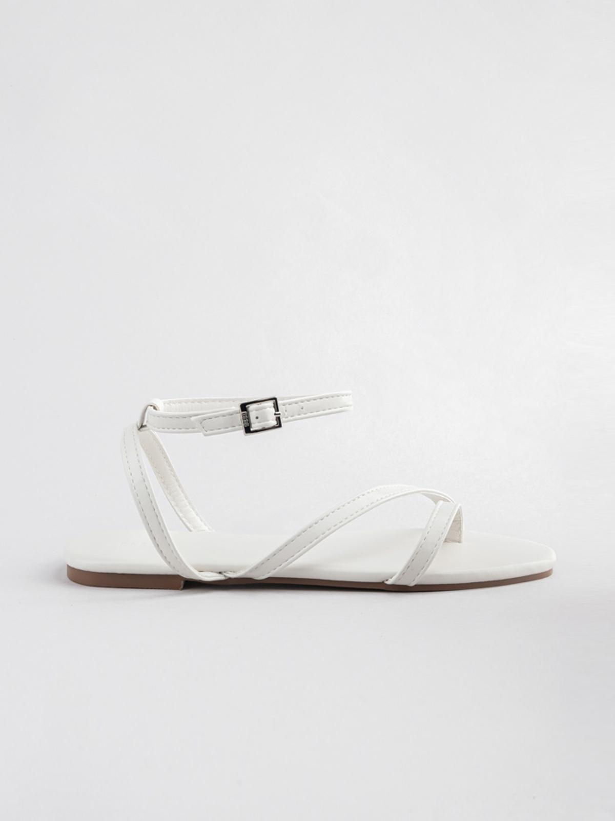 Ankle Strap Flat Sandal - White