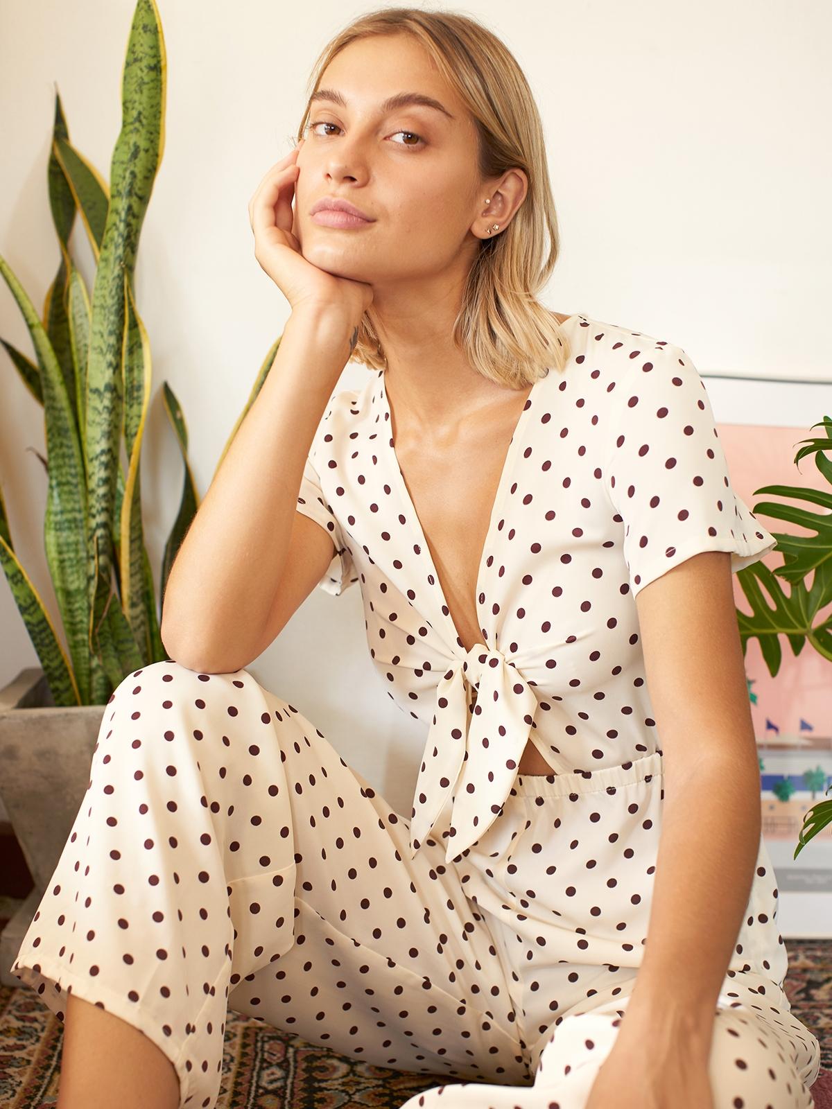 Tied Front Jumpsuit - Cream