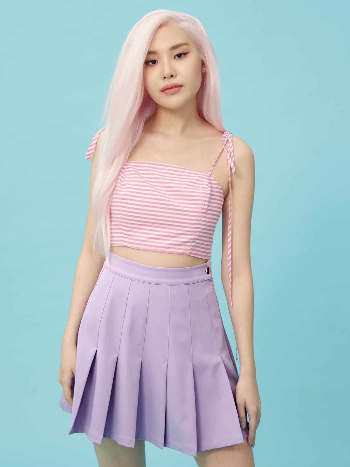 Striped Tie Shoulder Crop Cami - Pink