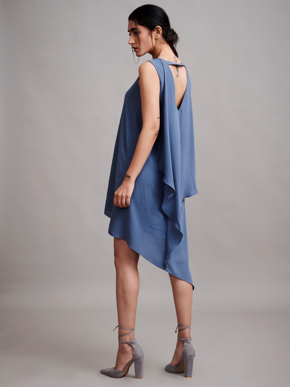 Asymmetric Flowy Dress - Blue
