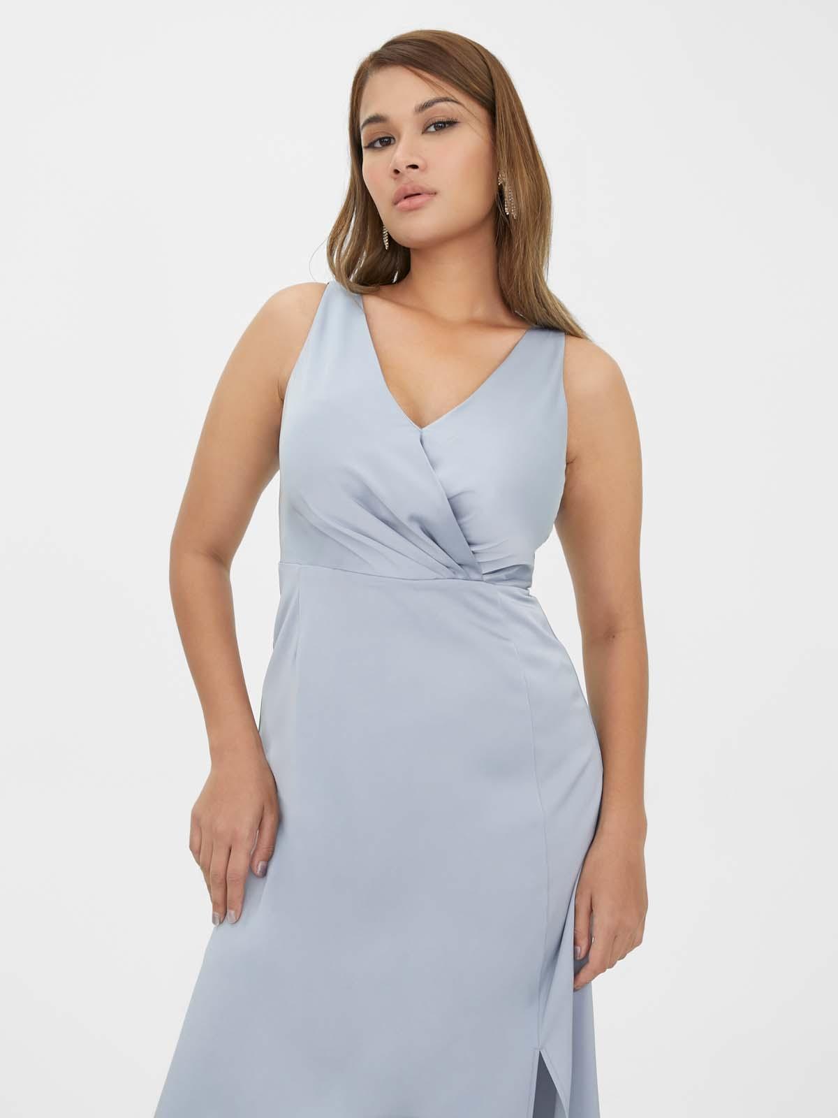 V-Neckline Sleeveless Midi Dress - Mid Grey V-Neckline Sleeveless Midi Dress - Mid Grey