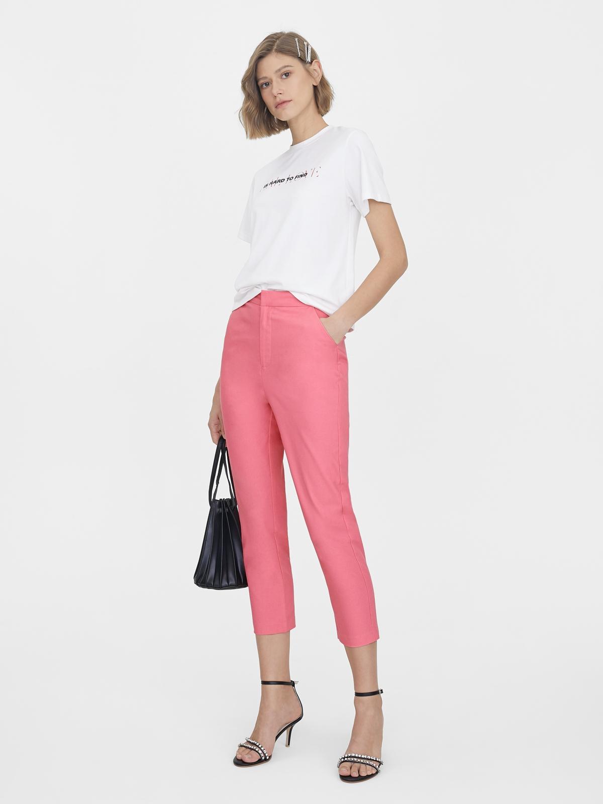 High Waist Cropped Slim Pants - Pink