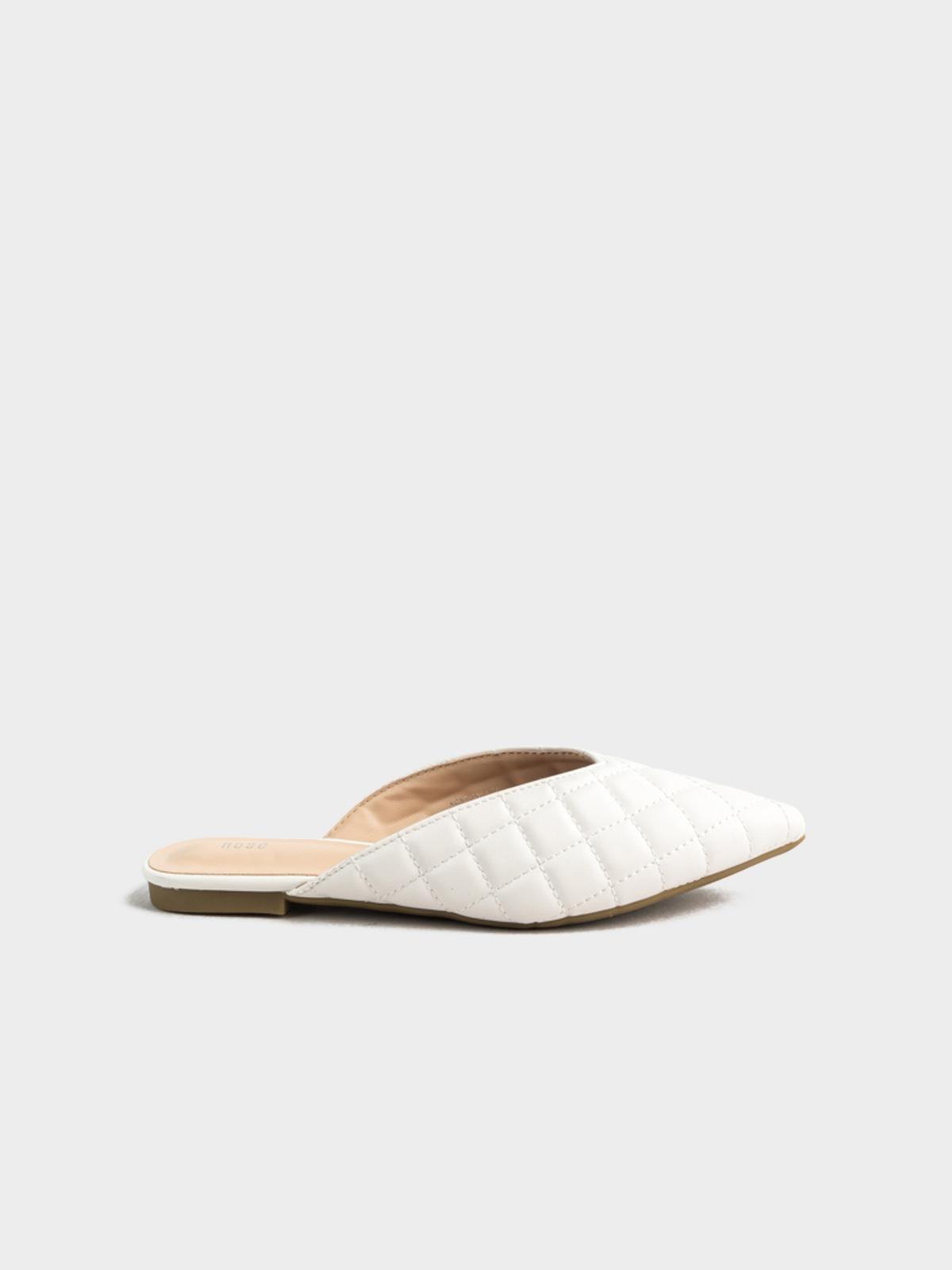 Quilted Flat Mule - White