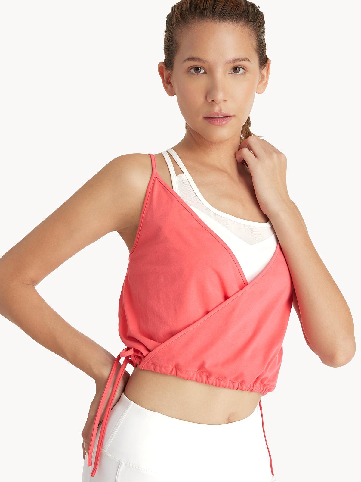 Surplice Waist Tie Crop Top - Pink