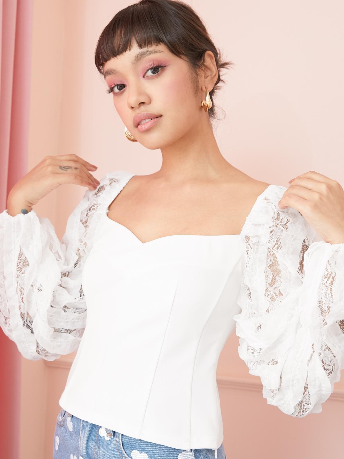 Lace Sleeves Corset Top - Off White