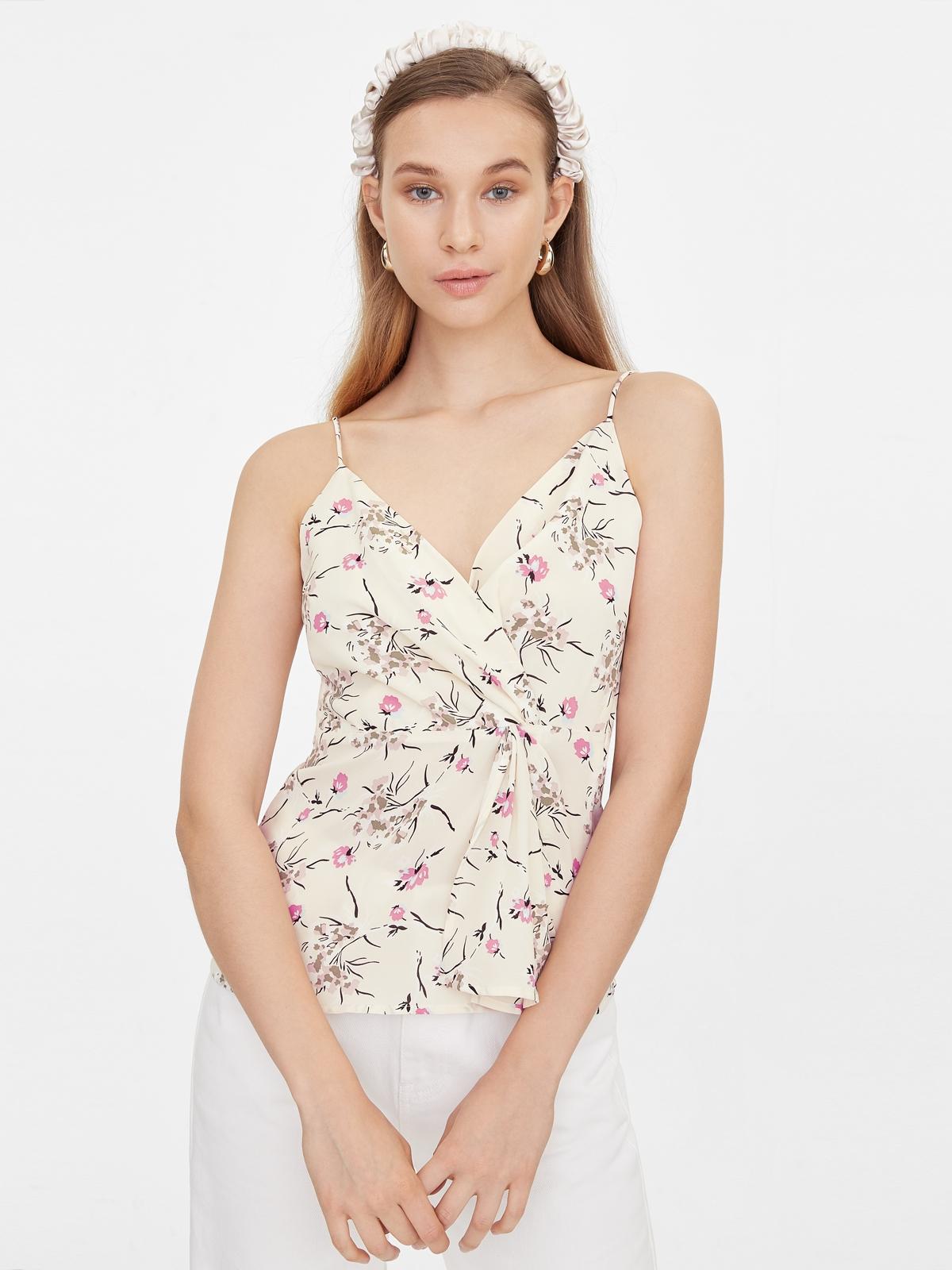 Cami Floral Print Side Twisted Tank - White