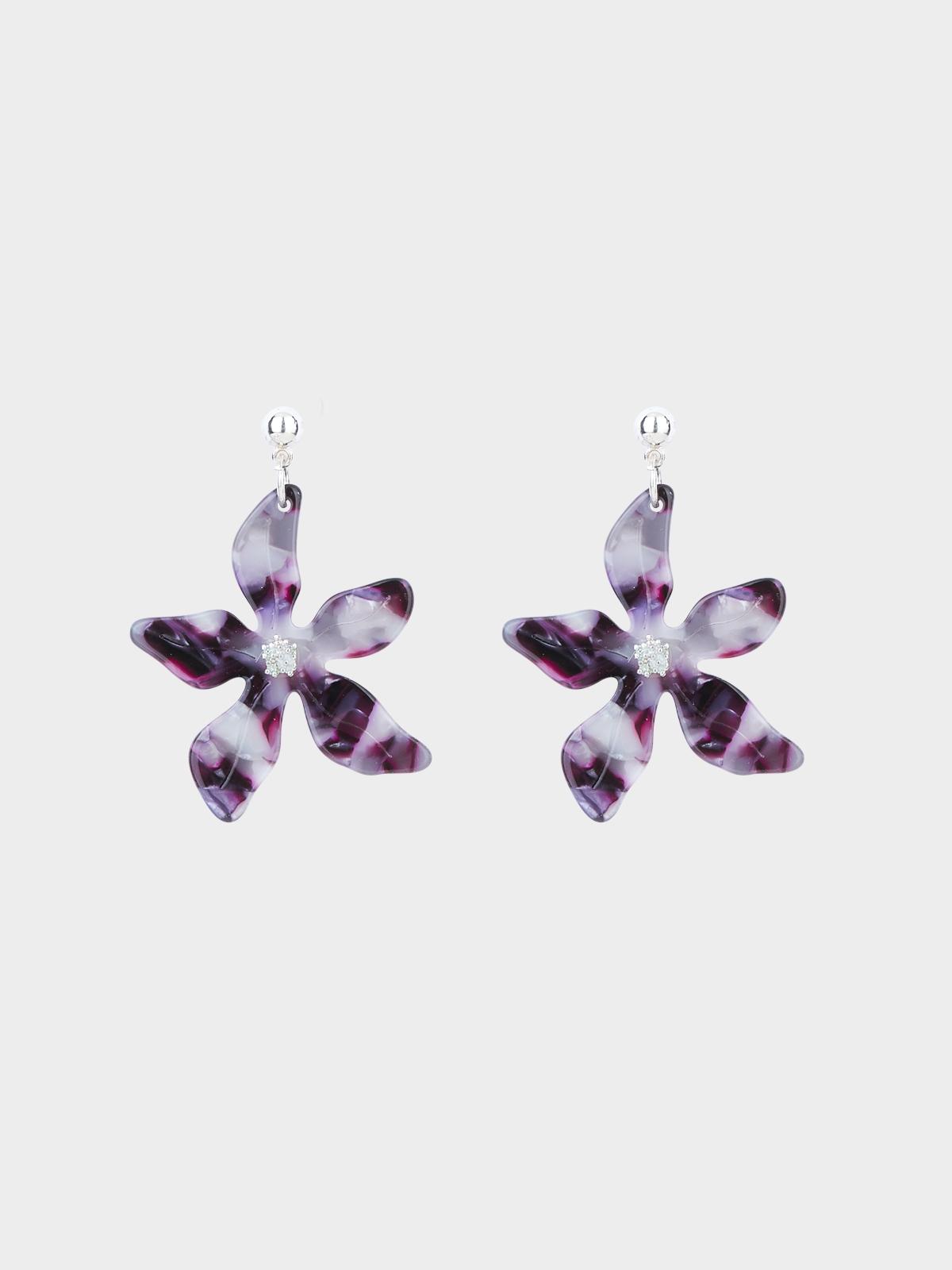 Statement Flower Link Drop Earrings - Purple