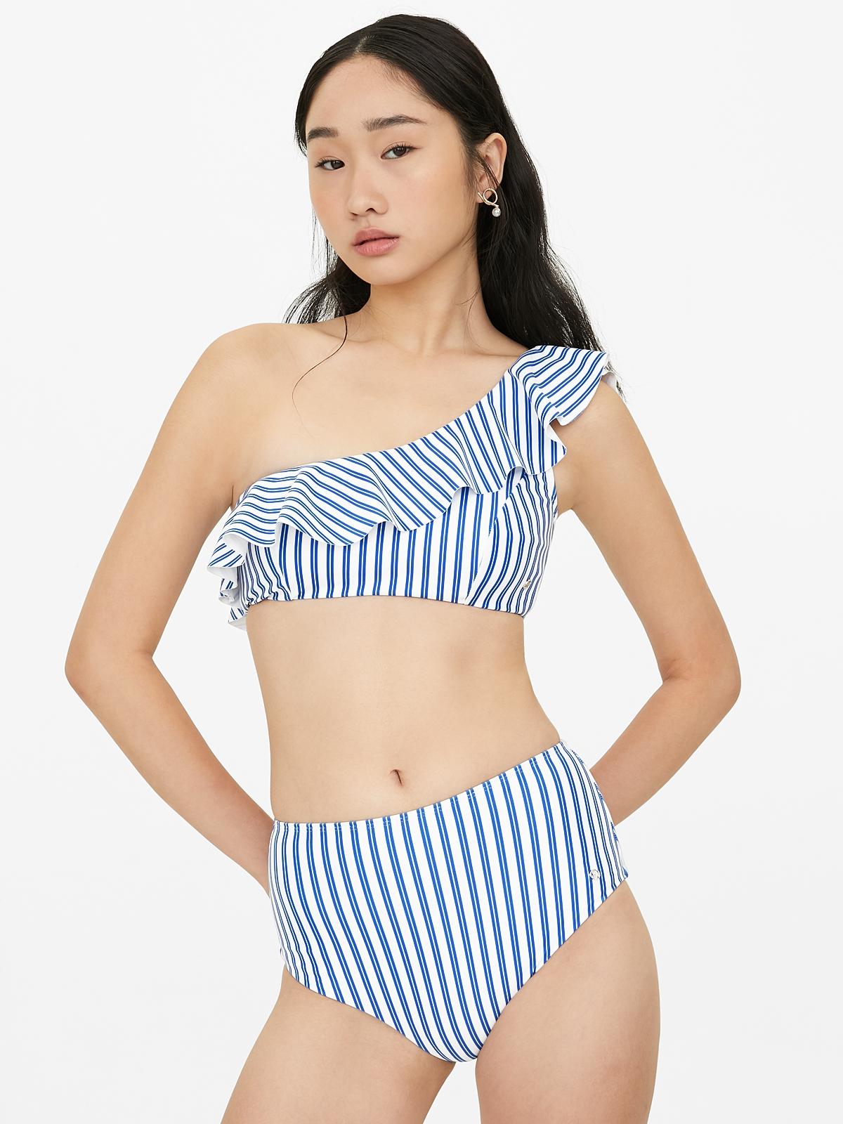 High Waist Stripe Bikini Bottom - Blue