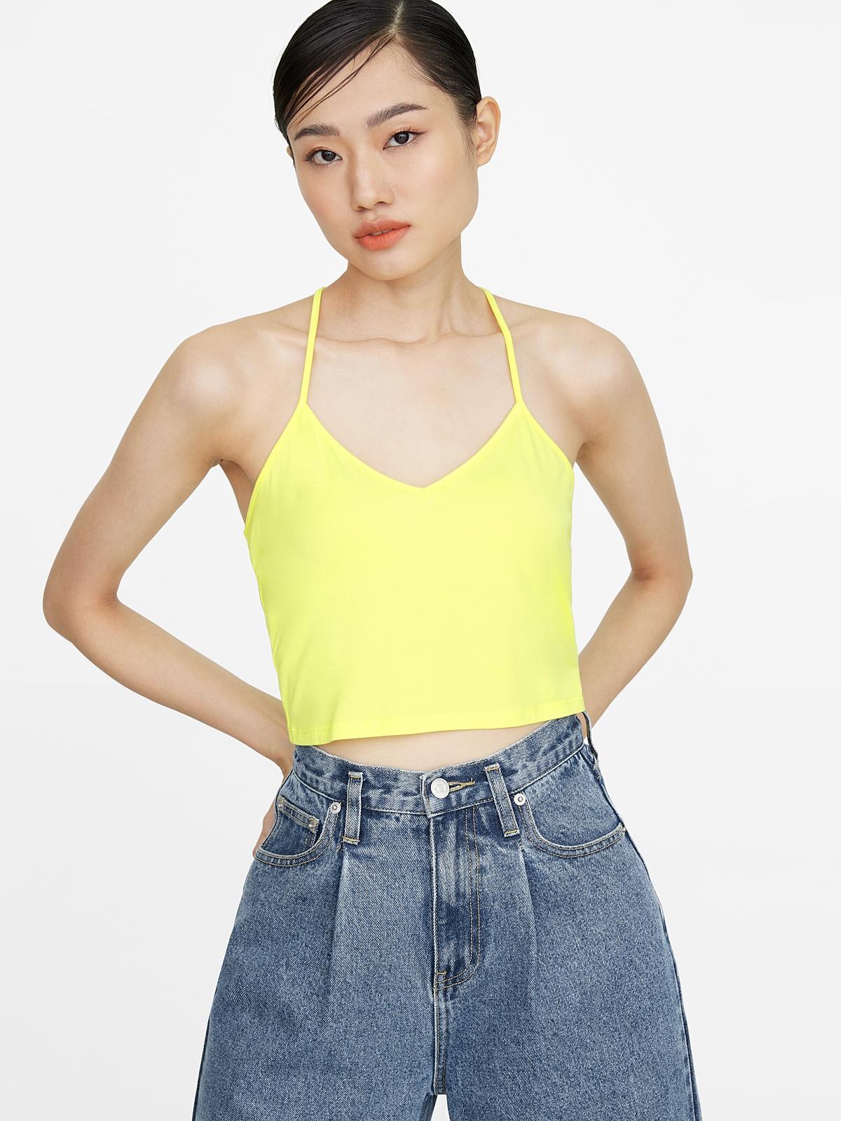 Spaghetti Strap Halter Tank - Yellow