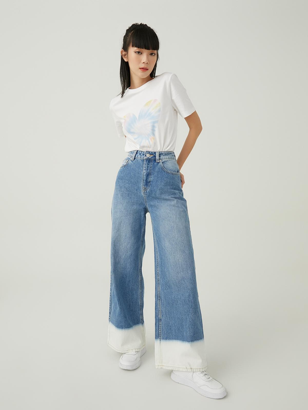 Sustainable High Waist Two Tone Jeans - Blue