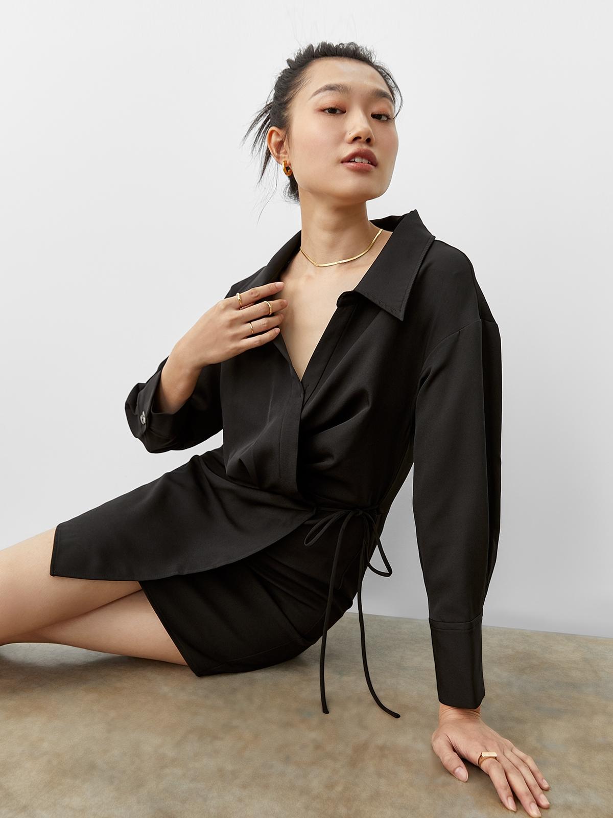 Long Sleeve Mini Dress - Black