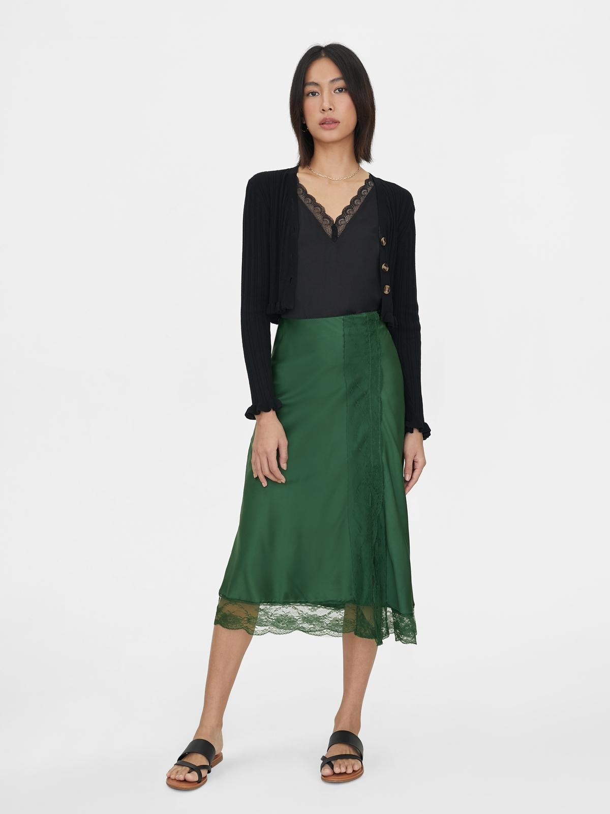 Hemline Lace A Line Skirt - Green