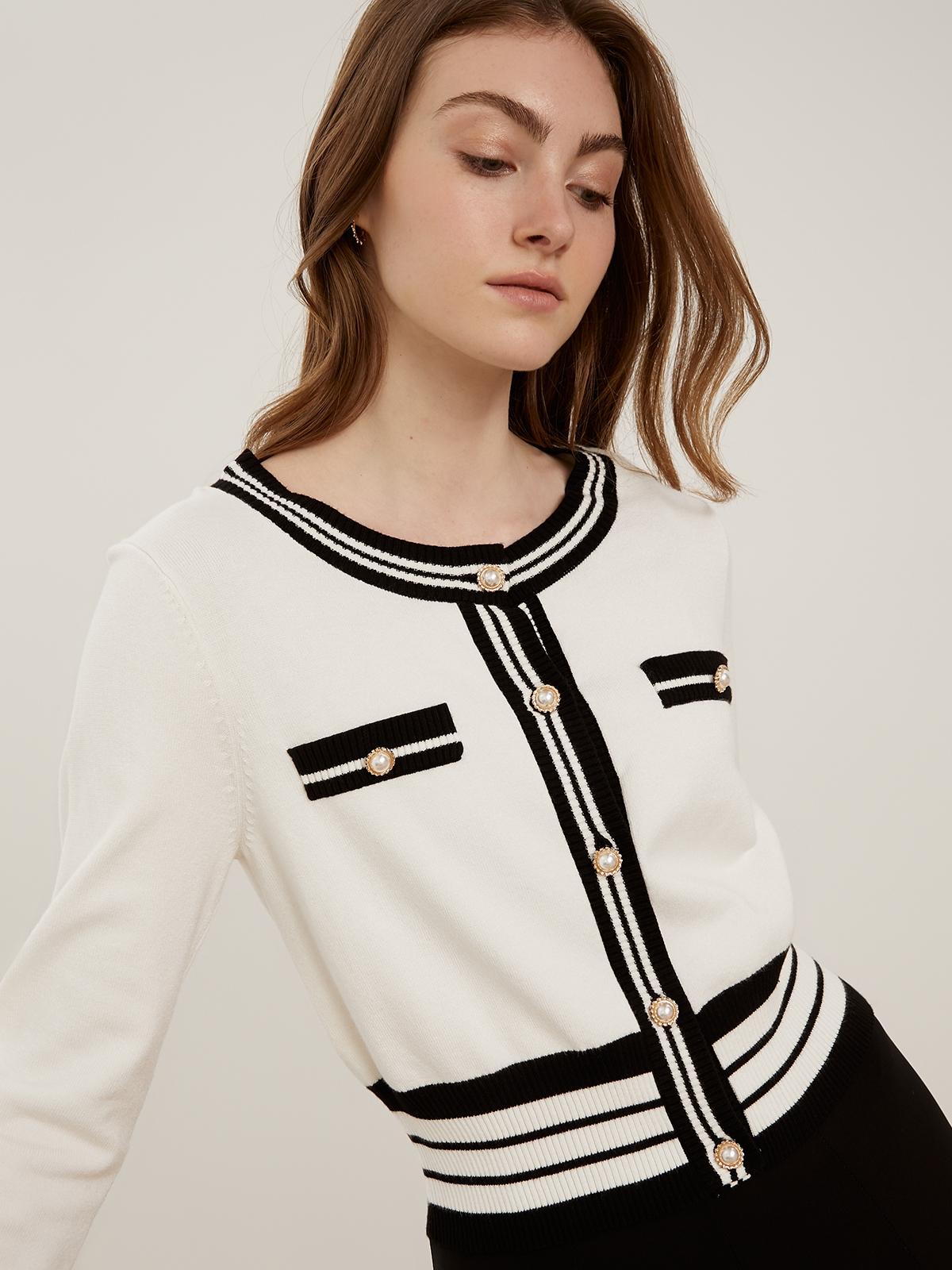 Strip Detail Cardigan - White