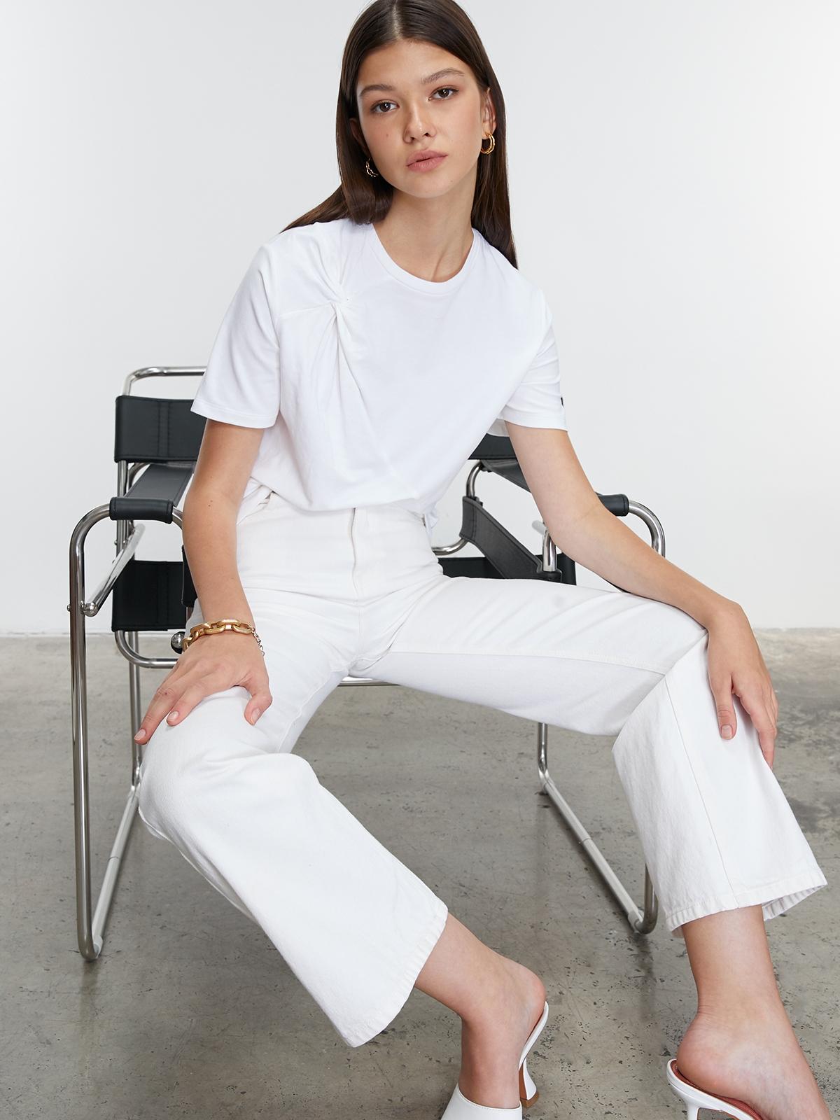 Pleat Ribbed Tee - White