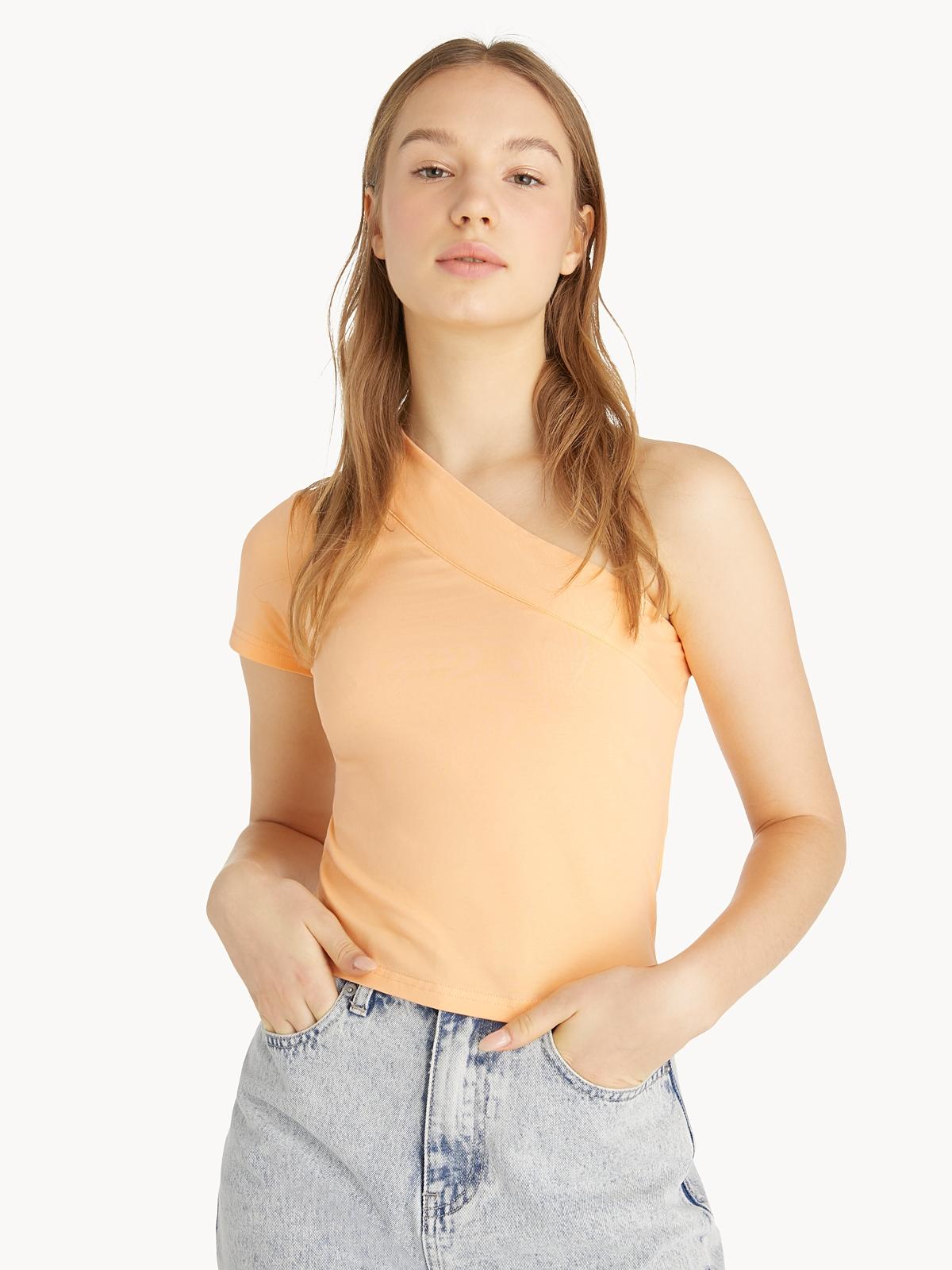 One Shoulder Short Sleeve Tee - Orange