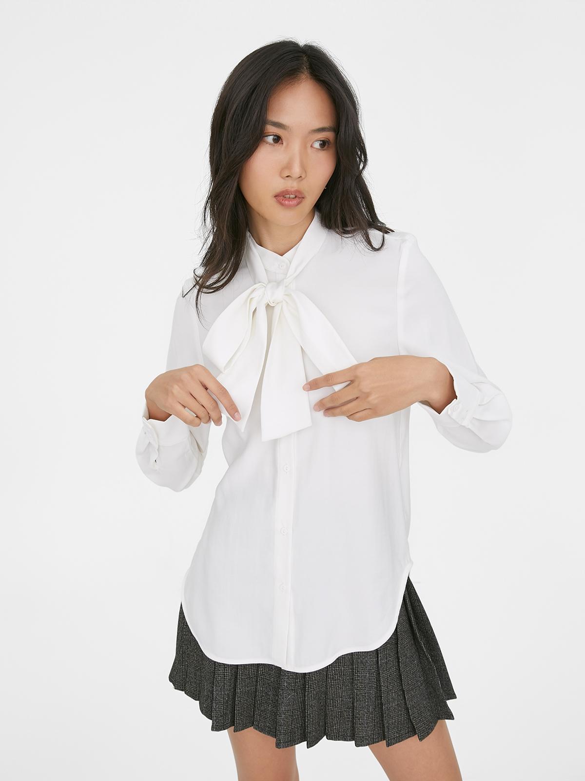 Plain Tie Front Blouse - White